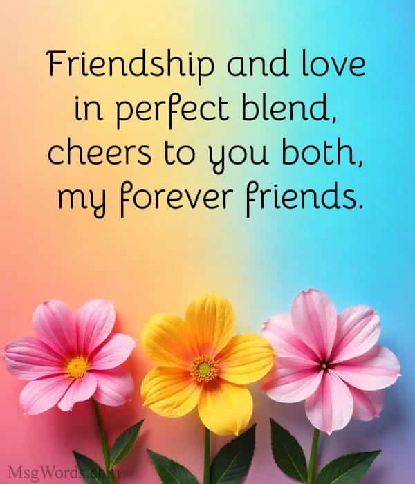 Friendship and love in perfect blend, cheers to you both, my forever friends.