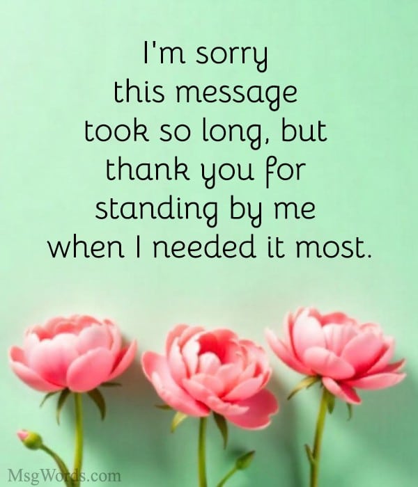 Appreciative illustration highlighting belated thank you messages for support in a warm, thankful tone.