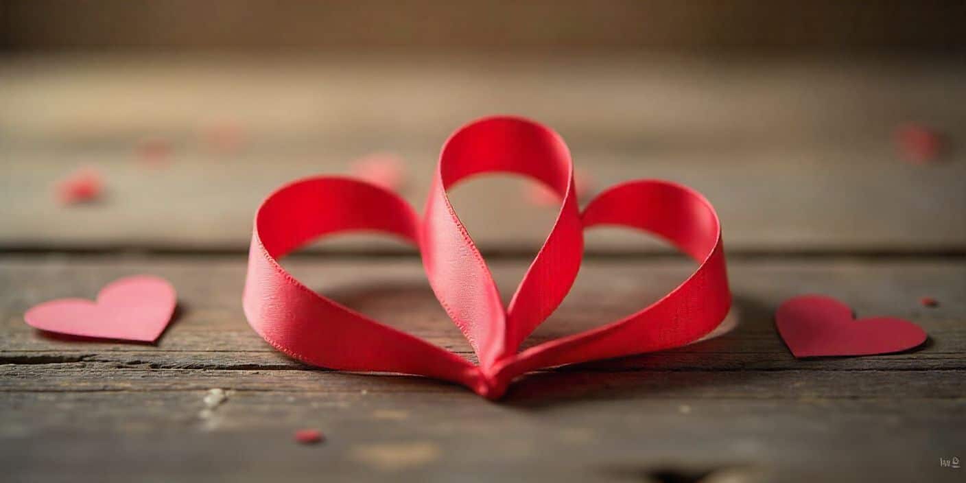 Intertwined heart ribbons symbolizing love and togetherness.