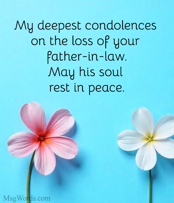 Gentle, comforting design presenting Short Condolence Messages for Loss of Father-in-law on a soft floral background.