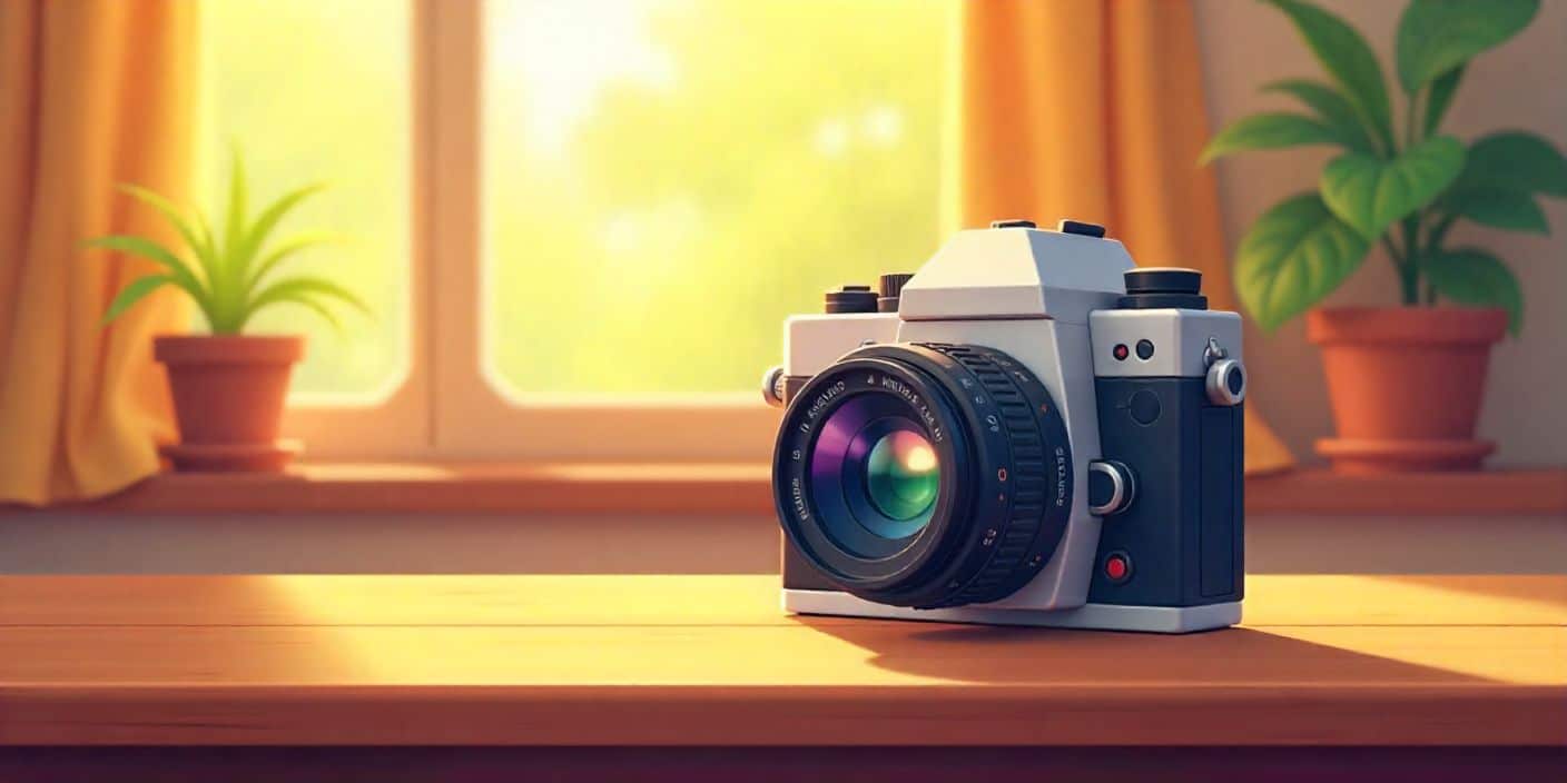 Camera on a sunlit table symbolizing gratitude toward a photographer.