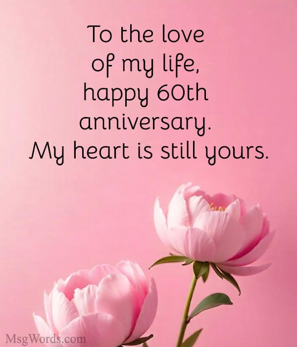 Romantic illustration showcasing 60th wedding anniversary wishes for wife from husband.