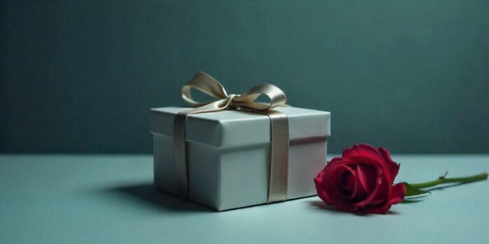 Gift and flowers symbolizing belated wedding anniversary wishes.