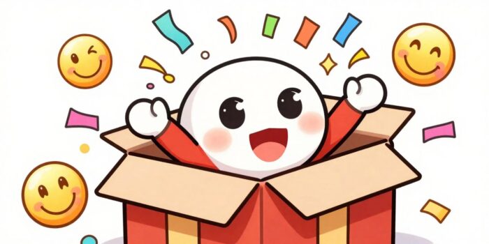 Gift box with confetti representing funny thank-you messages.