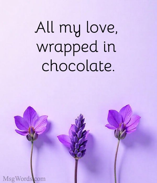 Sweet card highlighting short Valentine chocolate quotes with a romantic feel.