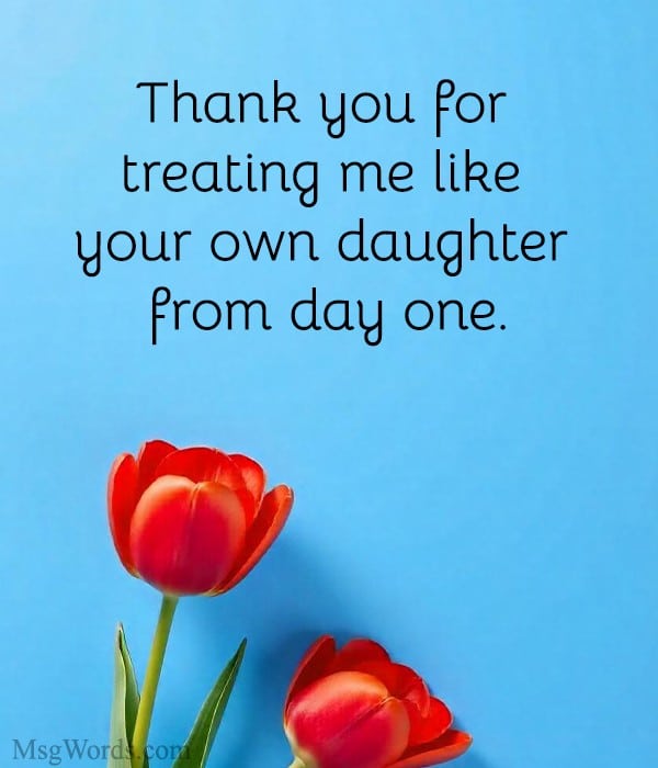 Warm family-themed card showing thank you messages for mother-in-law from daughter-in-law in an elegant tone.