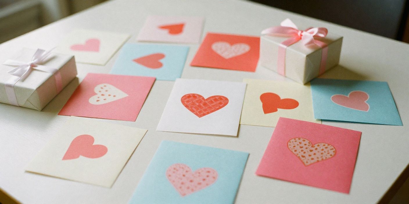 Valentine cards and heart decorations representing Valentine’s Day messages for teens