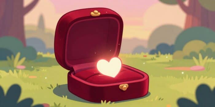 Jewelry box with glowing heart symbolizing “Will you be my Valentine forever.