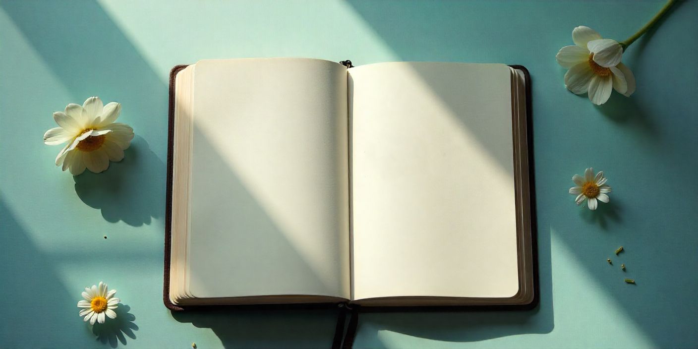 Words of encouragement displayed in a notebook with soft light and flowers