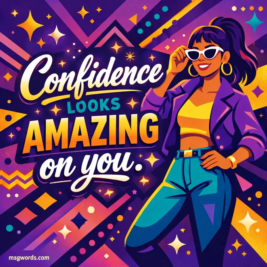 Bold colorful vector artwork of a confident character with modern abstract elements highlighting a compliment about confidence and style, perfect for Instagram quote posts.