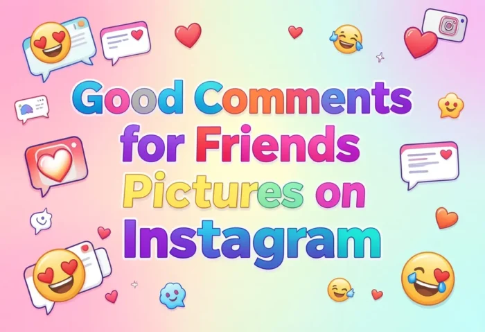 Good comments for friends pictures on Instagram social media quote illustration with chat bubbles hearts emojis friendship engagement concept