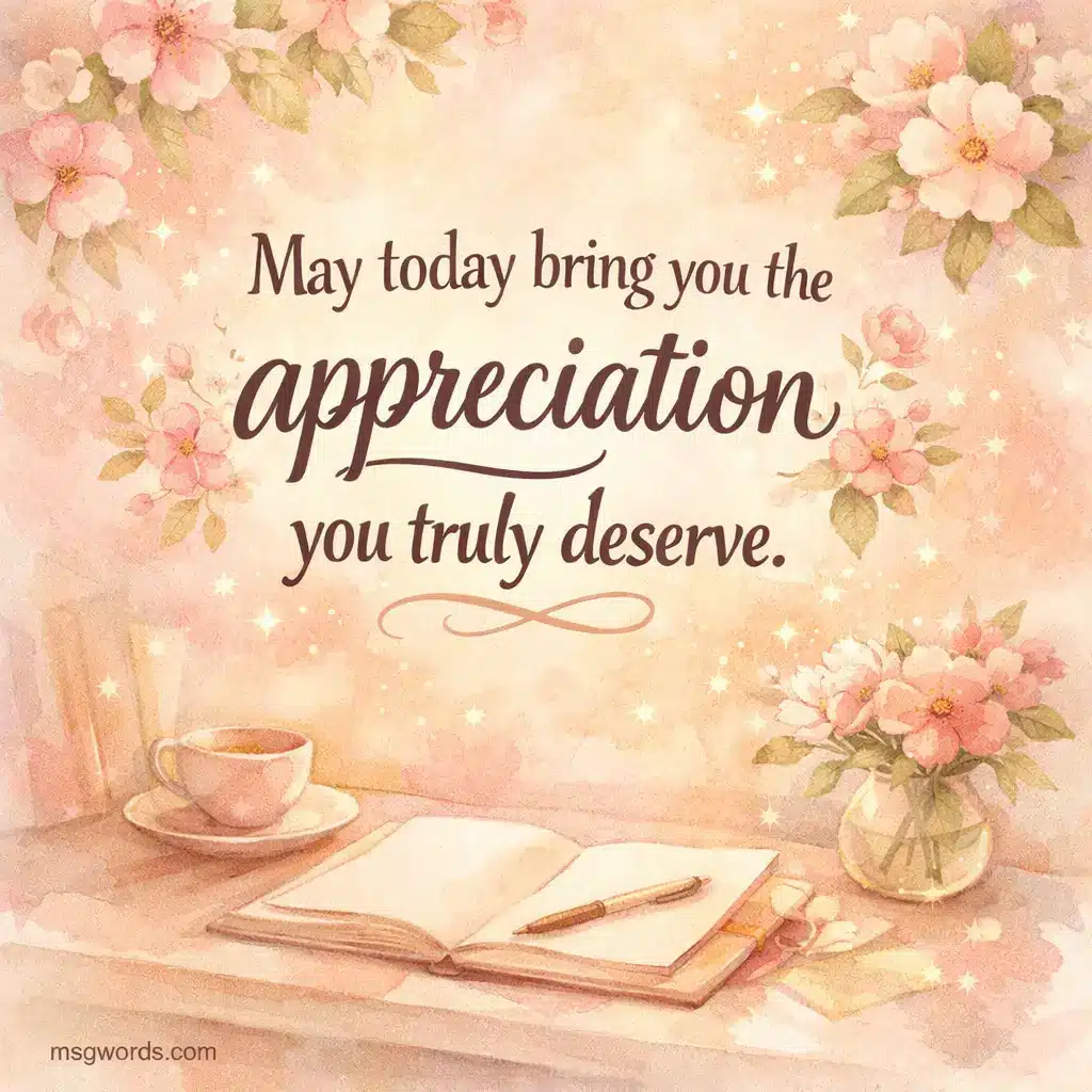 Soft watercolor illustration with flowers and sunlight conveying appreciation, featuring a heartfelt Mother's Day quote about deserving recognition.