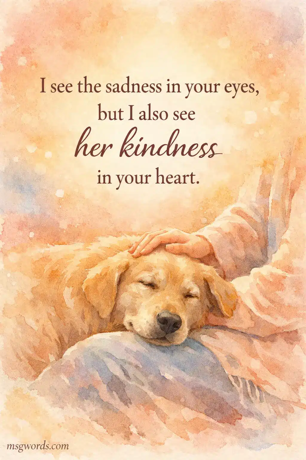 Emotional watercolor illustration of a dog comforting its owner, symbolizing deep connection, empathy, and heartfelt appreciation on Mother's Day.