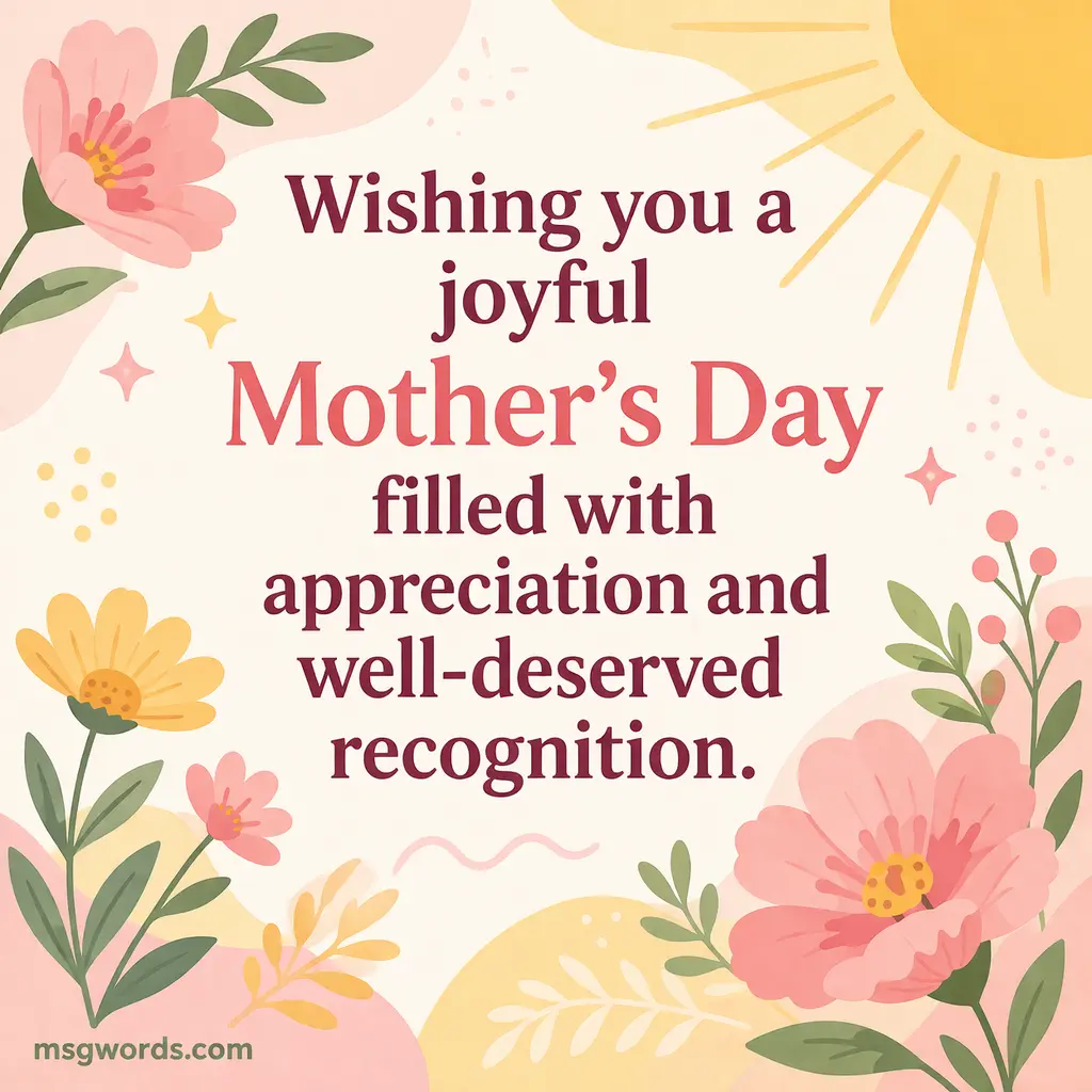 Stylized floral illustration with bright colors and a joyful atmosphere representing appreciation on Mother's Day, featuring an uplifting corporate message about recognition and gratitude.