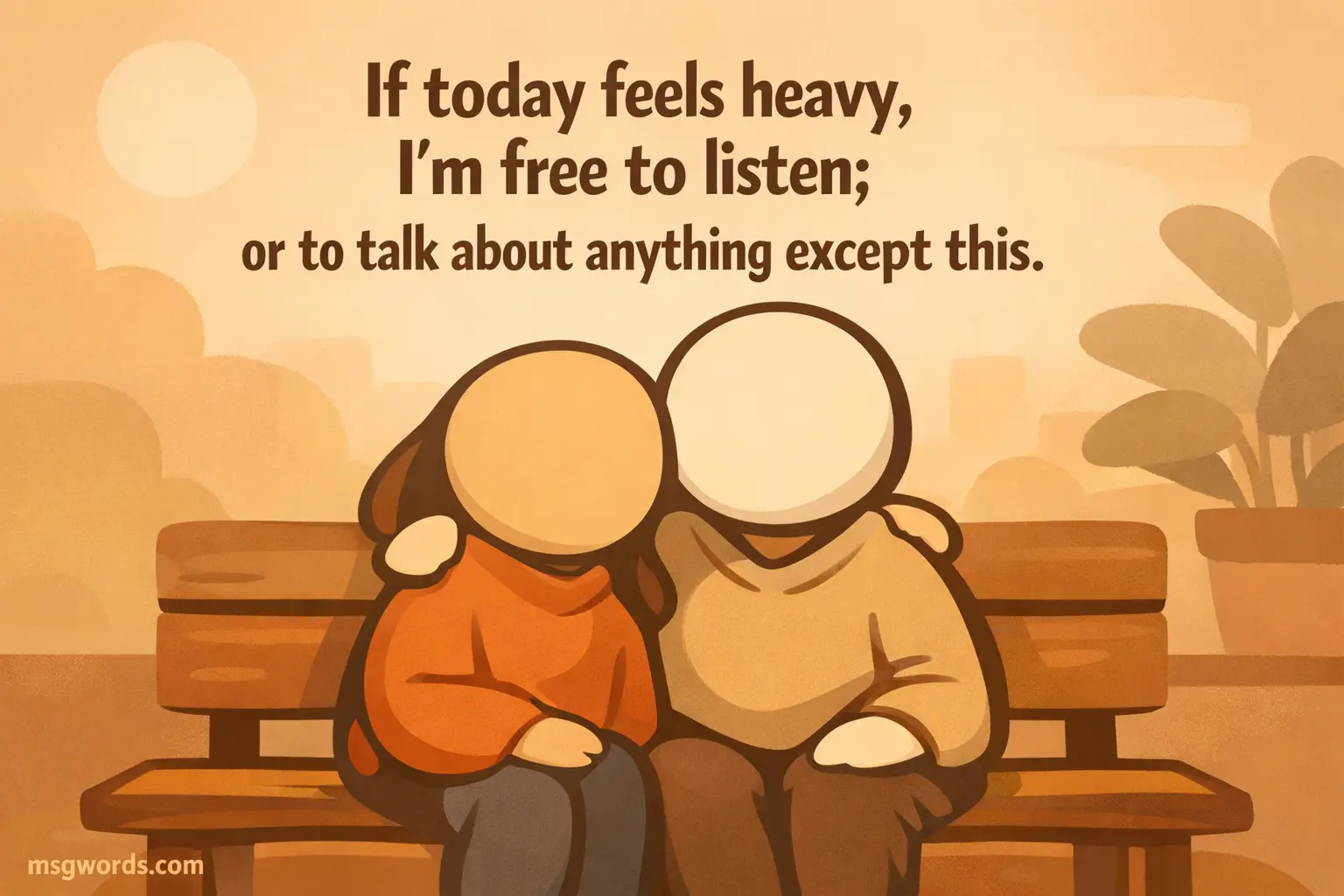 A warm cartoon-style image of two supportive figures sitting together, representing emotional support and listening during hard days while trying to get pregnant.