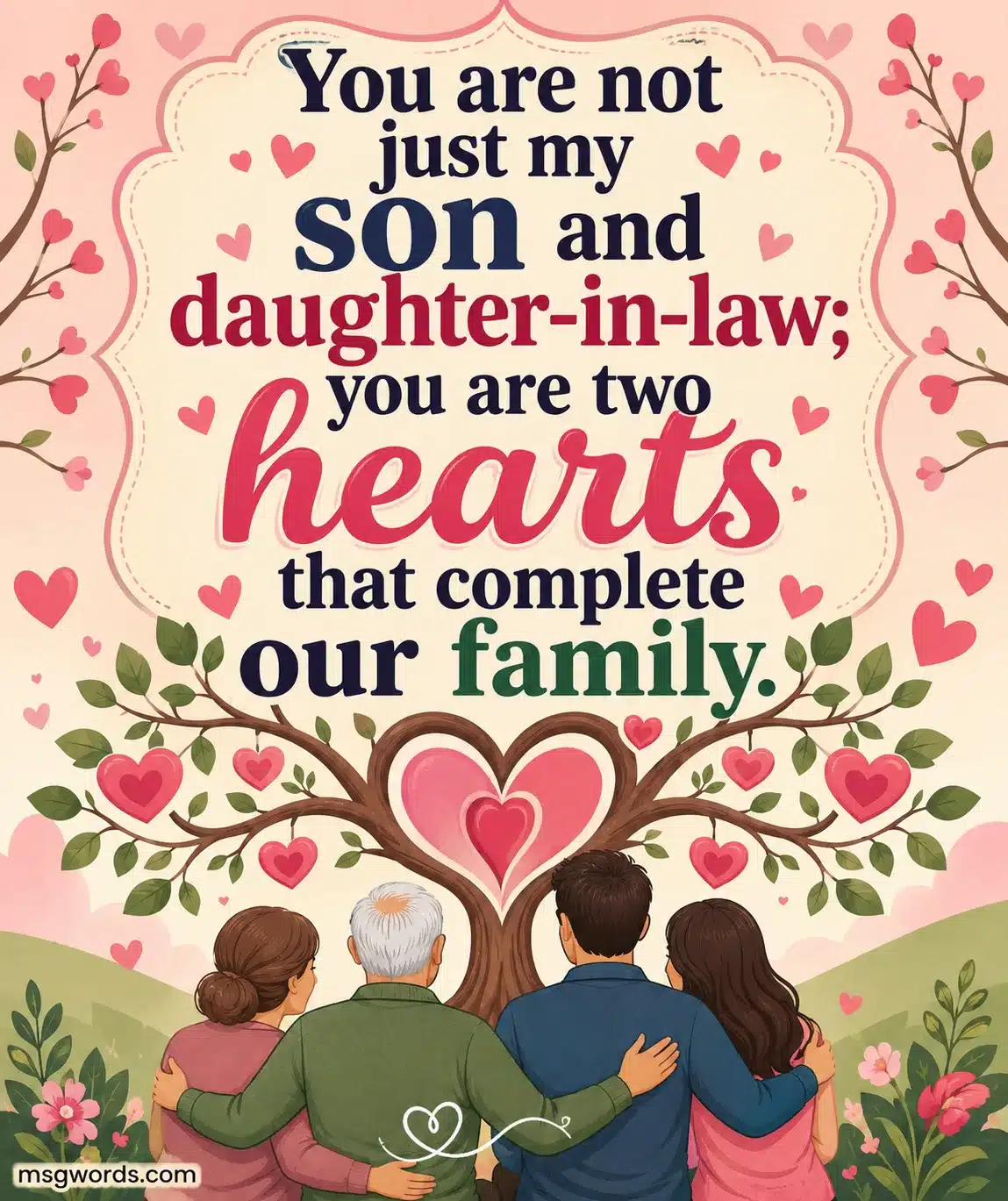 Loving anniversary wishes from mom to son and daughter in law