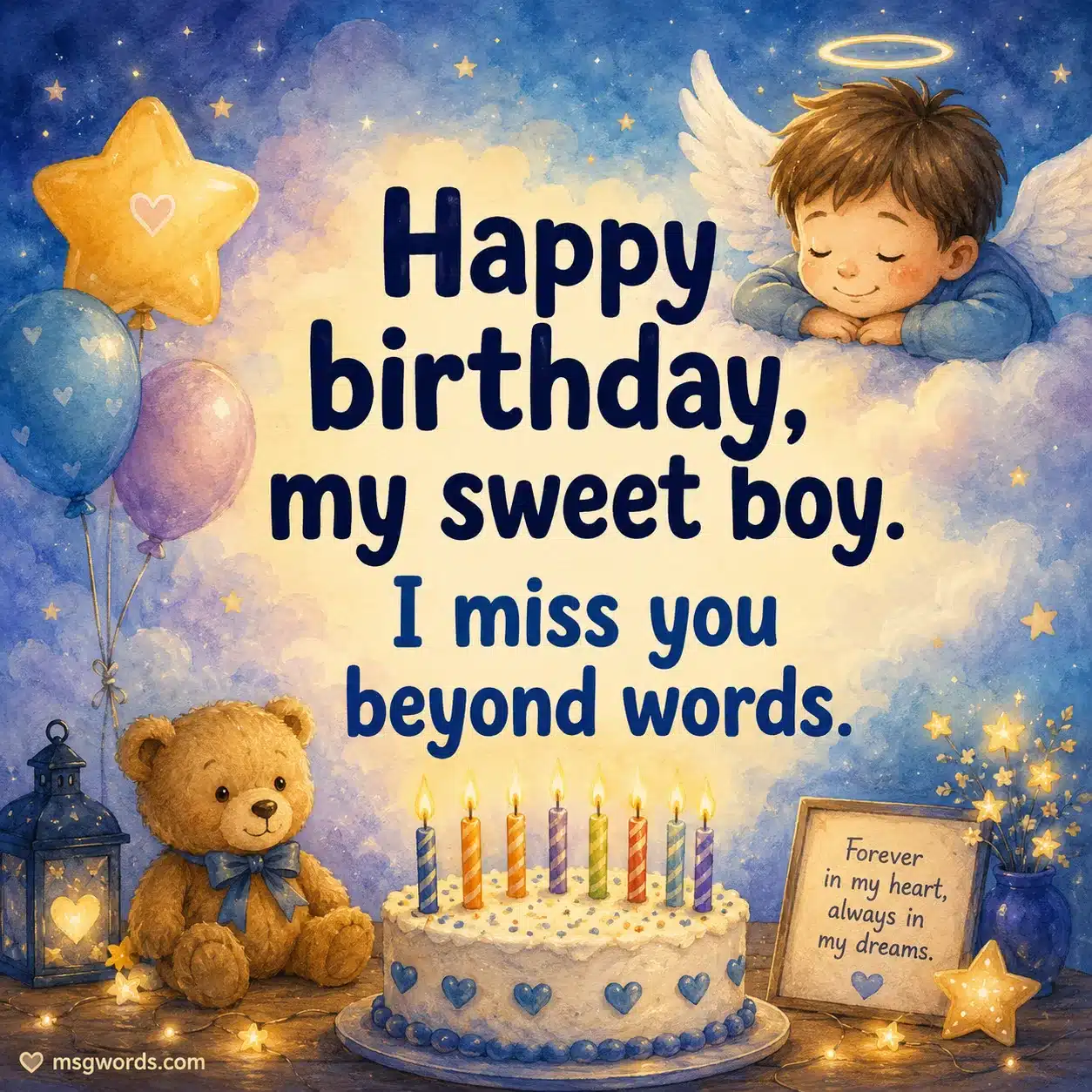 Heartfelt memorial birthday illustration for a beloved son