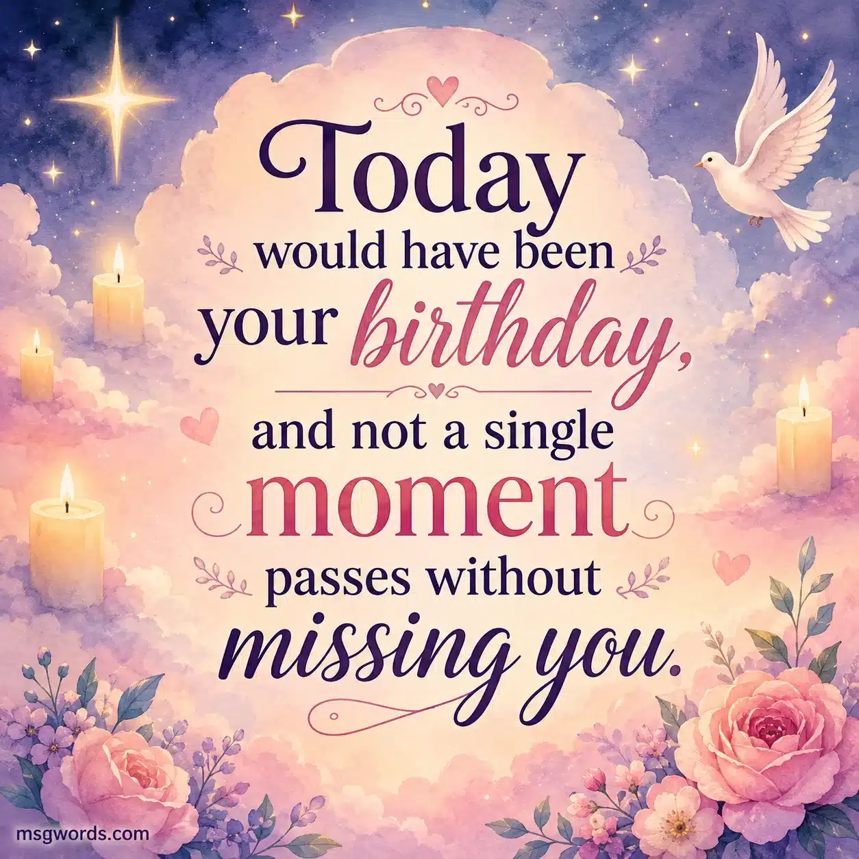 Heavenly birthday message with love and remembrance illustration
