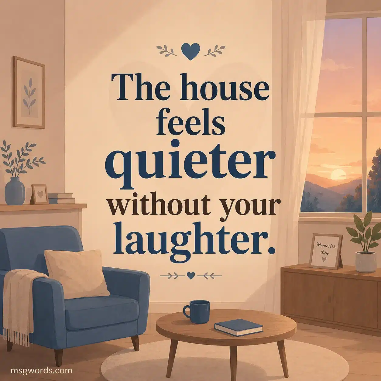 The house feels quieter without your laughter.