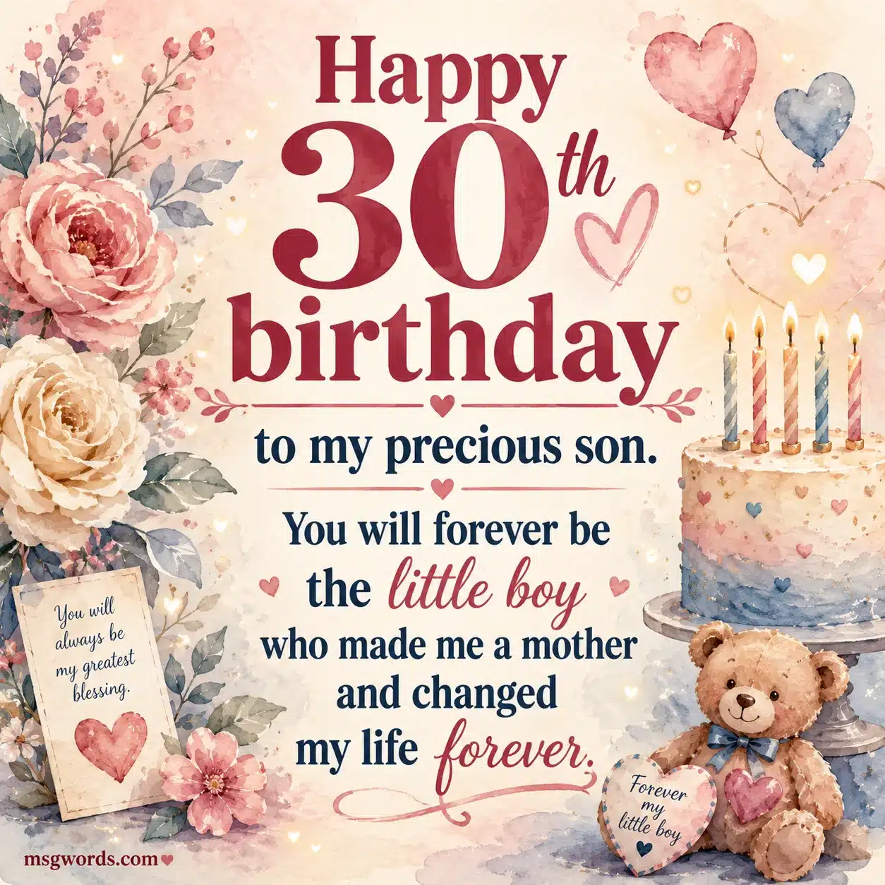 Motherly 30th birthday wish for precious son