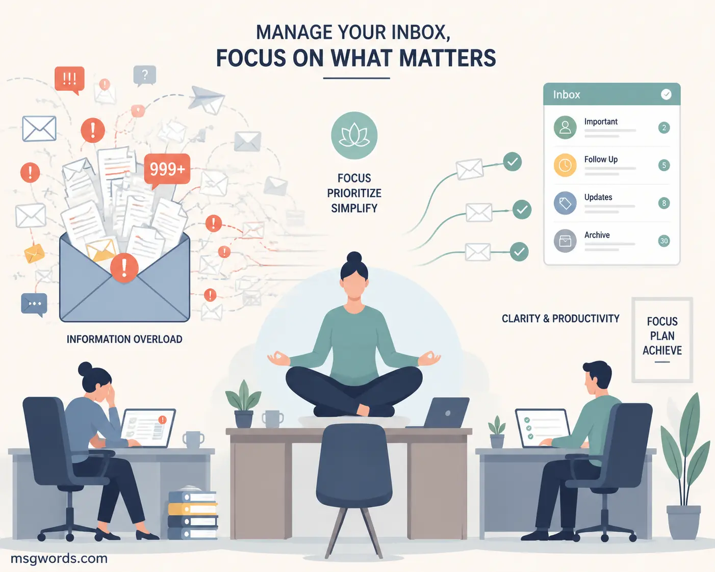 Fast-paced modern workplace communication and overflowing inbox concept illustration