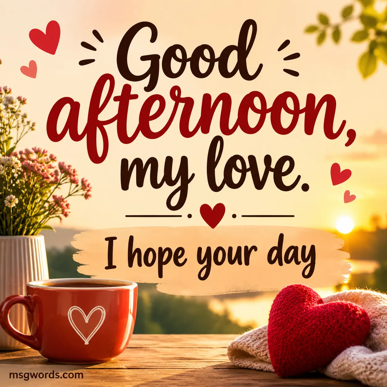 Romantic good afternoon message illustration for love text