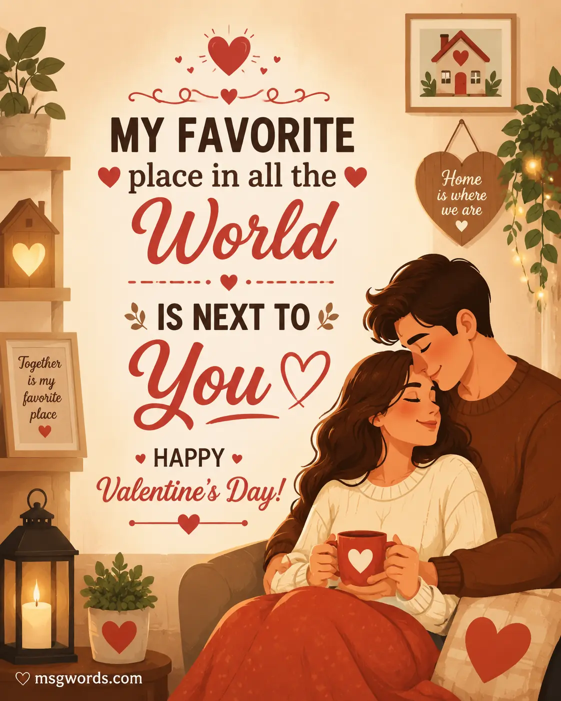 Romantic Valentine's Day messages expressing love for a wife and home
