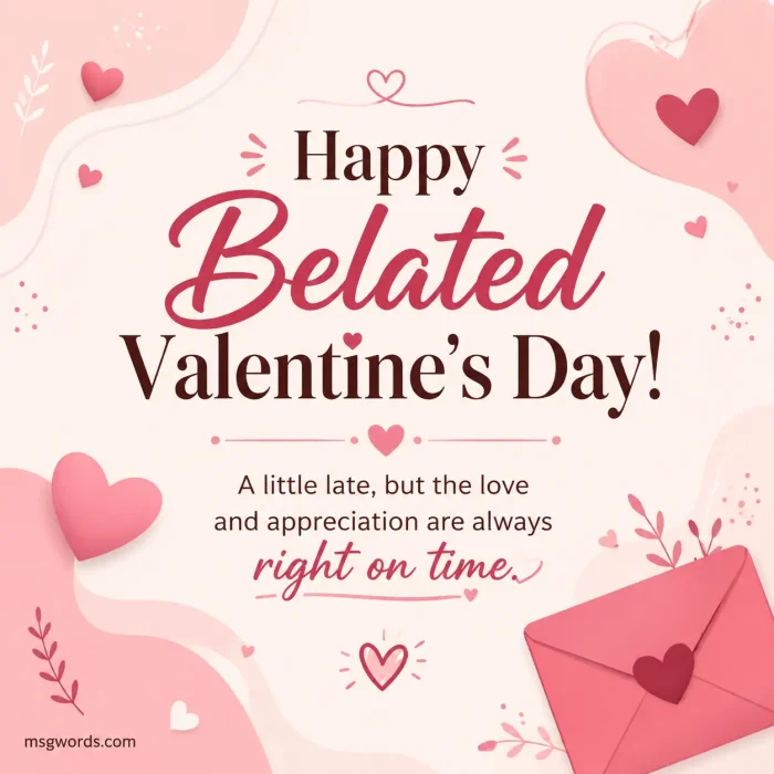 Sweet belated Valentine's Day message quote illustration