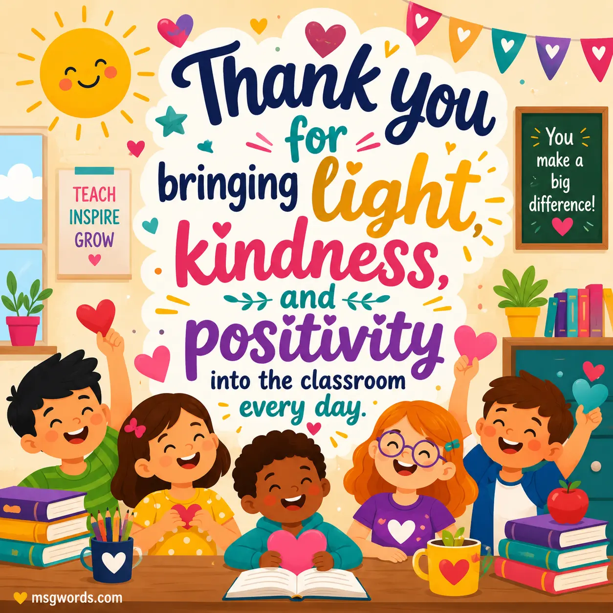 Thank you for bringing light, kindness, and positivity into the classroom every day.