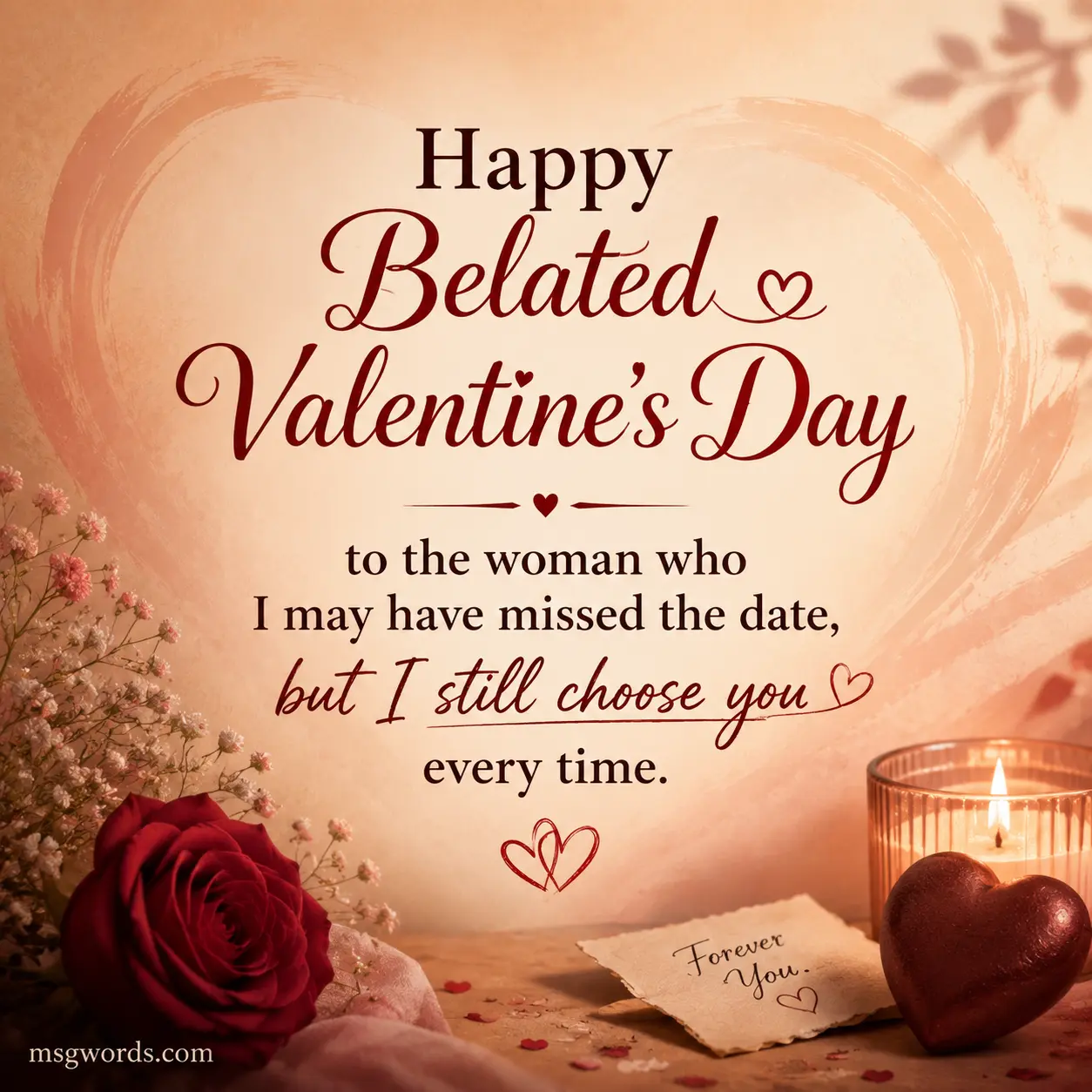 Heartfelt belated Valentine message for wife