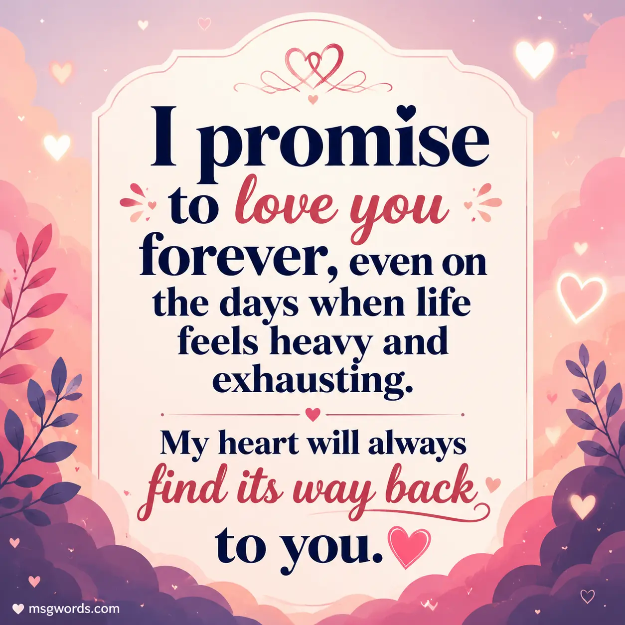 Romantic message about loving someone forever with soft pastel background