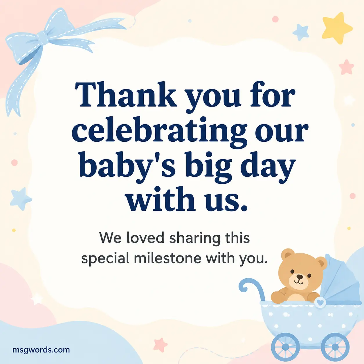 Short first birthday thank you message quote card