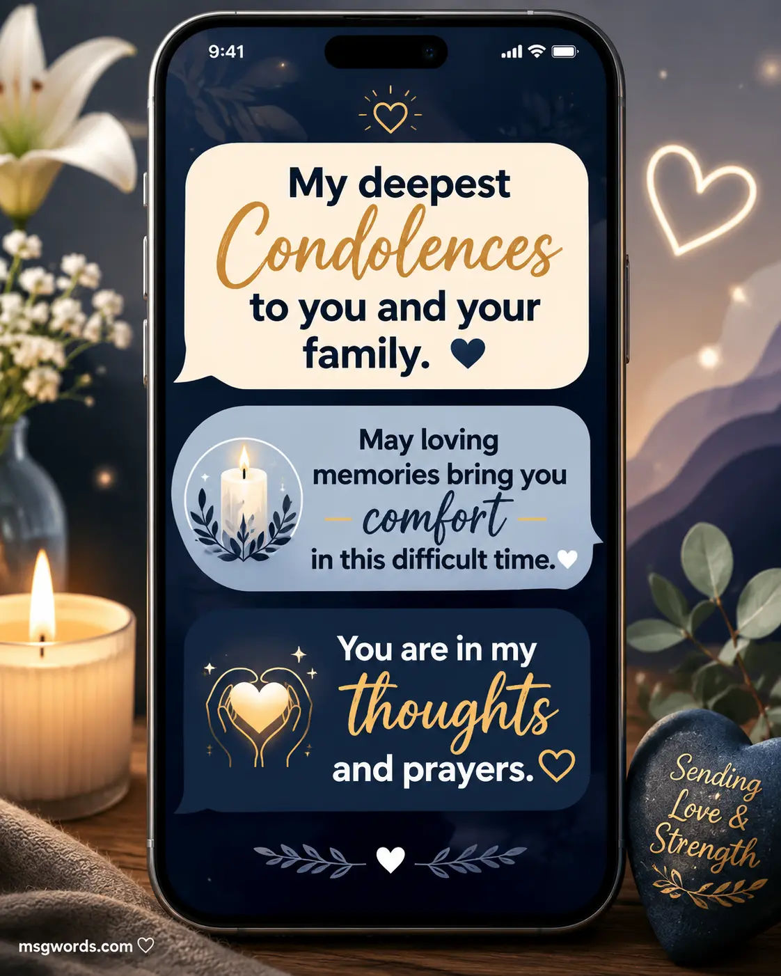 Brief condolence text messages sent during difficult times