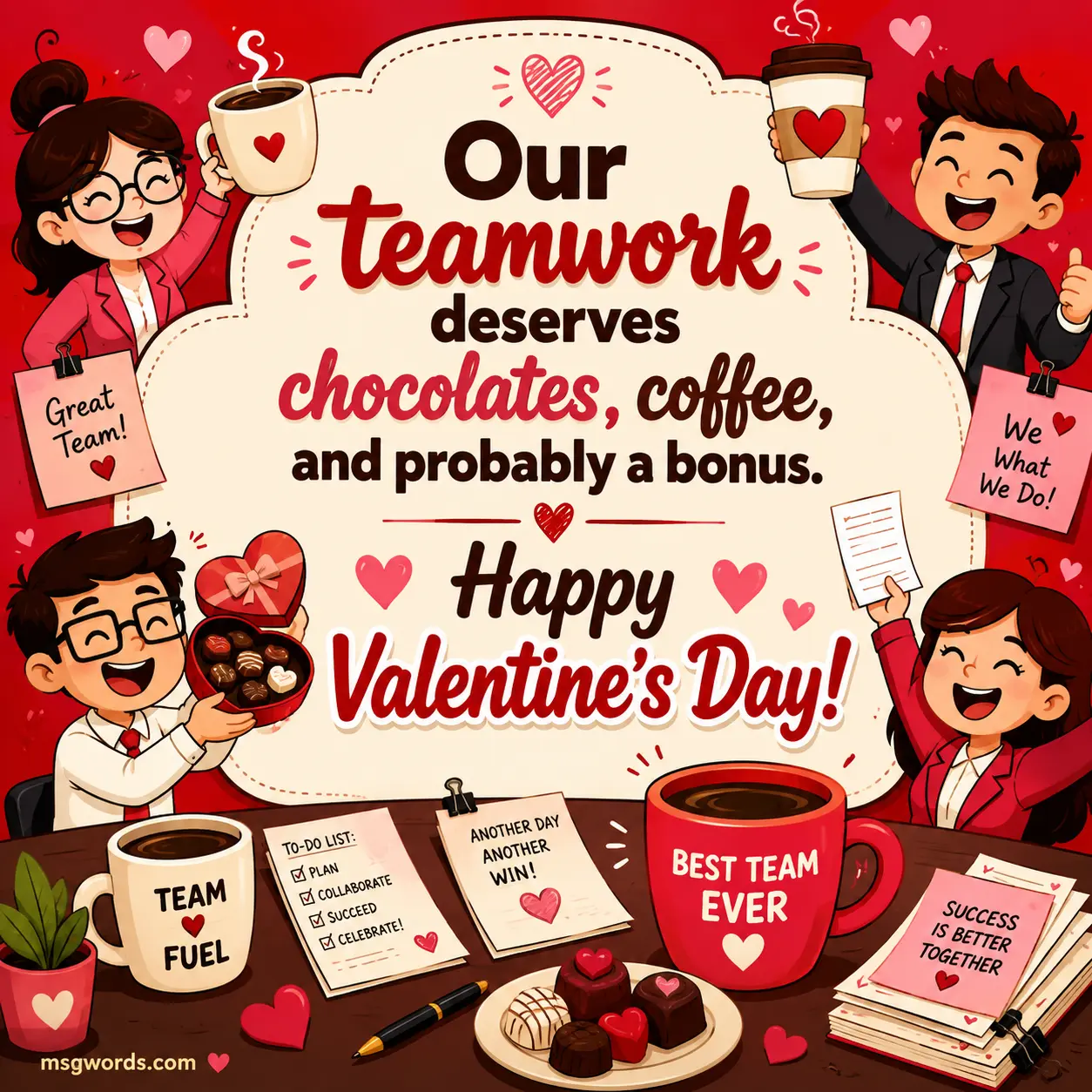 Our teamwork deserves chocolates coffee and probably a bonus